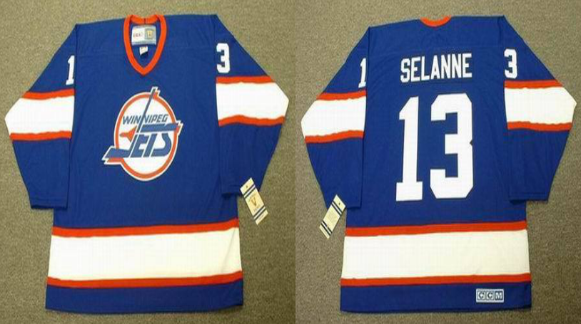 2019 Men Winnipeg Jets #13 Selanne blue CCM NHL jersey->winnipeg jets->NHL Jersey